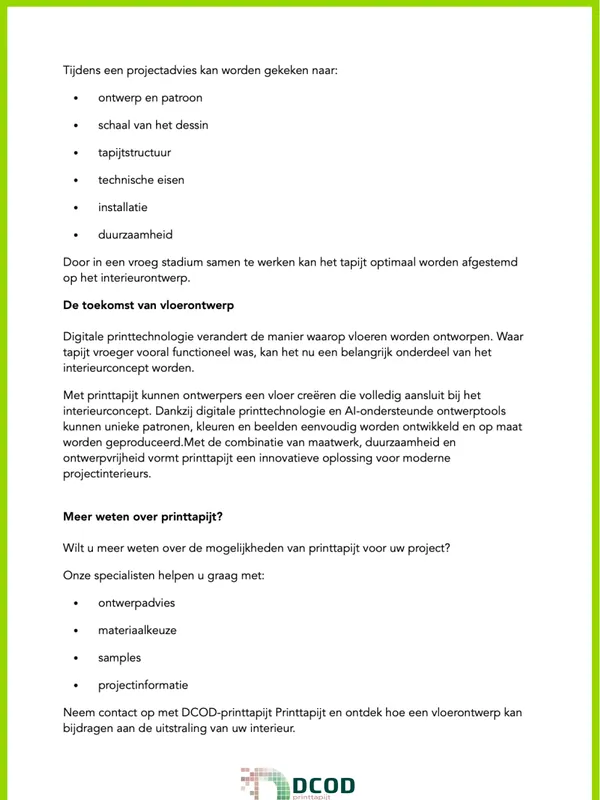 Voorbeeld pagina uit Toepassingen van printtapijt
