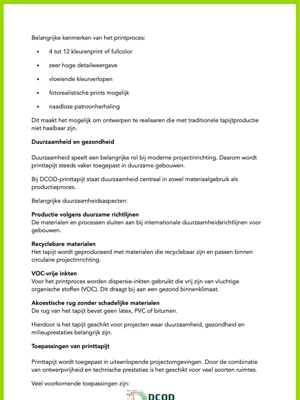 Voorbeeld pagina uit Voordelen van printtapijt voor interieurs
